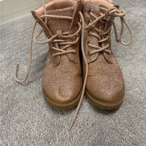 MIA Girls' Glitter Lace-Up Ankle Boots - Rose Gold
